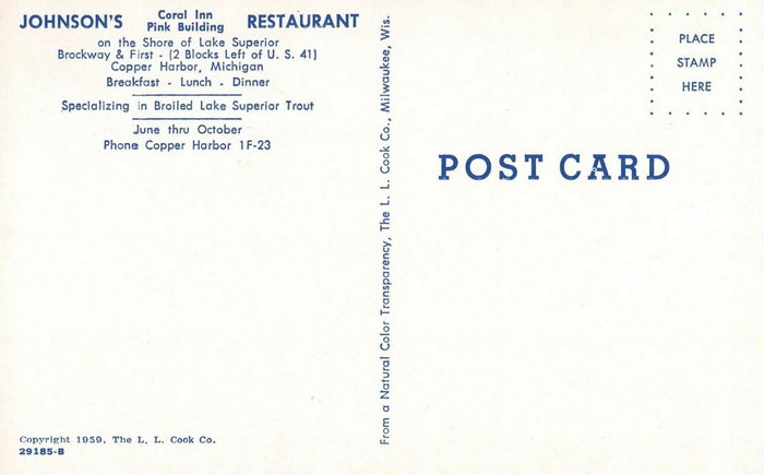 Johnsons Coral Inn Restaurant - Vintage Postcard (newer photo)